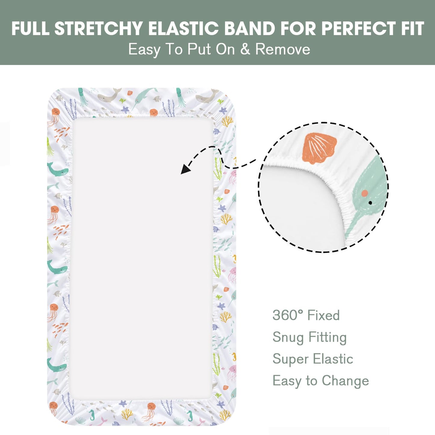 Bimocosy Crib Sheets 4 Pack, Baby Crib Sheets Fitted for Boys and Girls Breathable & Snug Fit, Soft Toddler Bed Sheets for Standard Crib Mattress Nursery Daycare Essentials, Ocean World