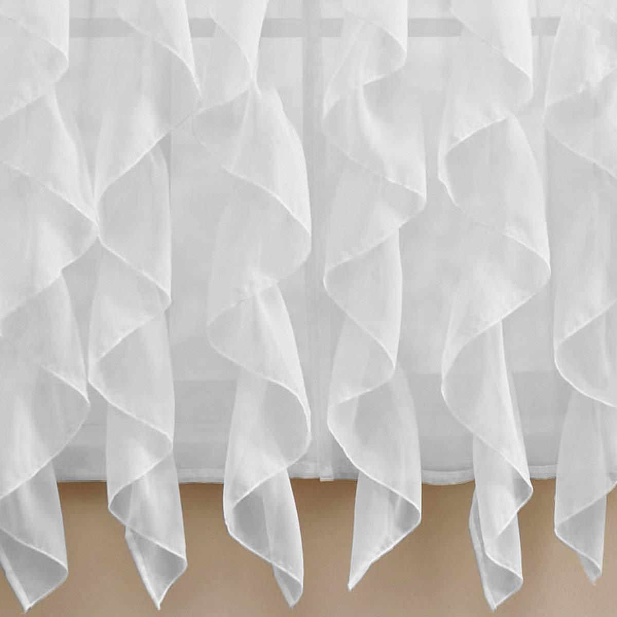DiamondHome 2pc Cascade Shabby Chic Sheer Ruffled Curtain Panel (White, 63" L Panel Pair)
