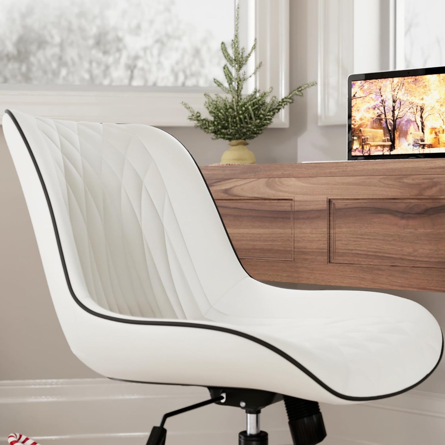 Rowill Modern Office Chair, Swivel Home Office Desk Chair, Rolling Task Chair, Adjustable Work Chair for Small Space, 300LBS Support, White