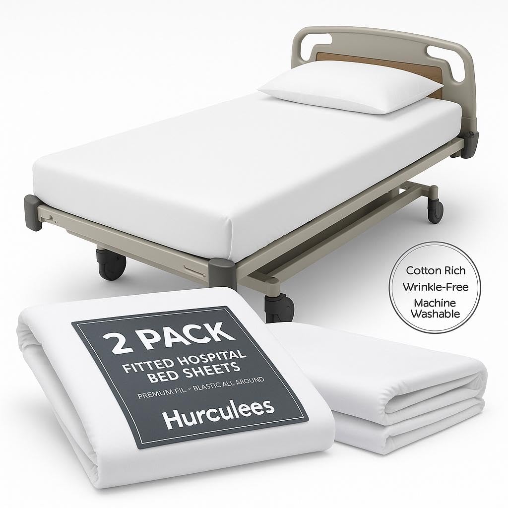 HURCULEES Medical Fitted Sheets Set of 2 – Breathable, Durable & Soft Hospital Bed Fitted Sheets, Easy-to-Clean Patient Sheets for Healthcare Use, Size: 84" x 36"