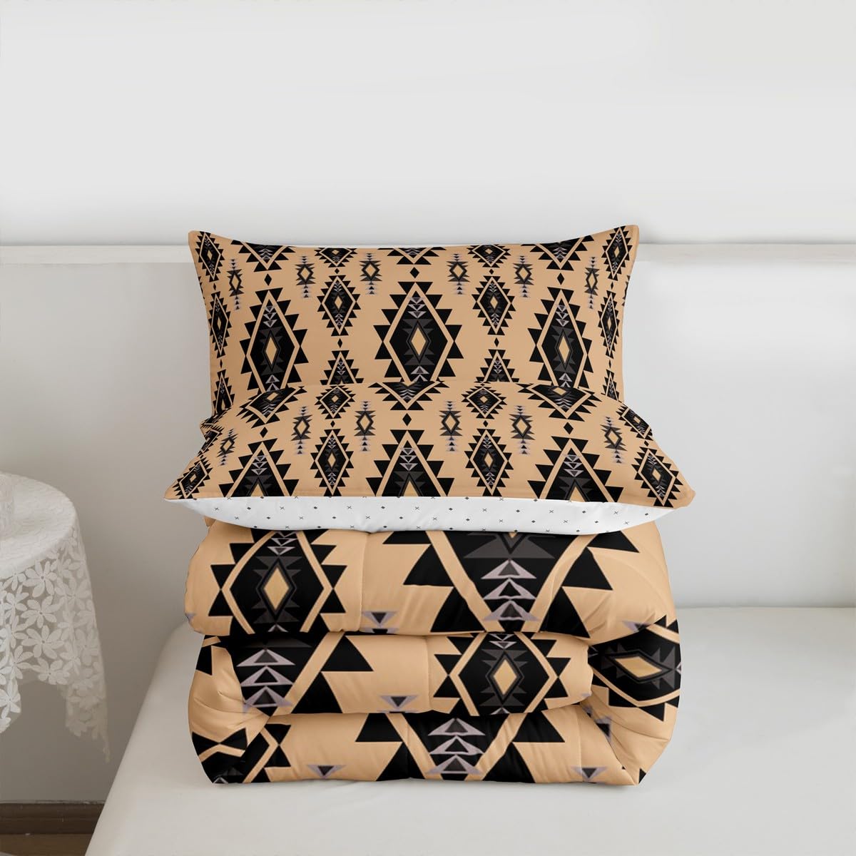 jejeloiu Boho Western Comforter Set Queen Size Bohemian Southwestern Bedding Set for Kids Boys Girls Aztec Decor Duvet Quilt Country Bedroom Farmhouse 3 Pcs with 2 Pillow Cases