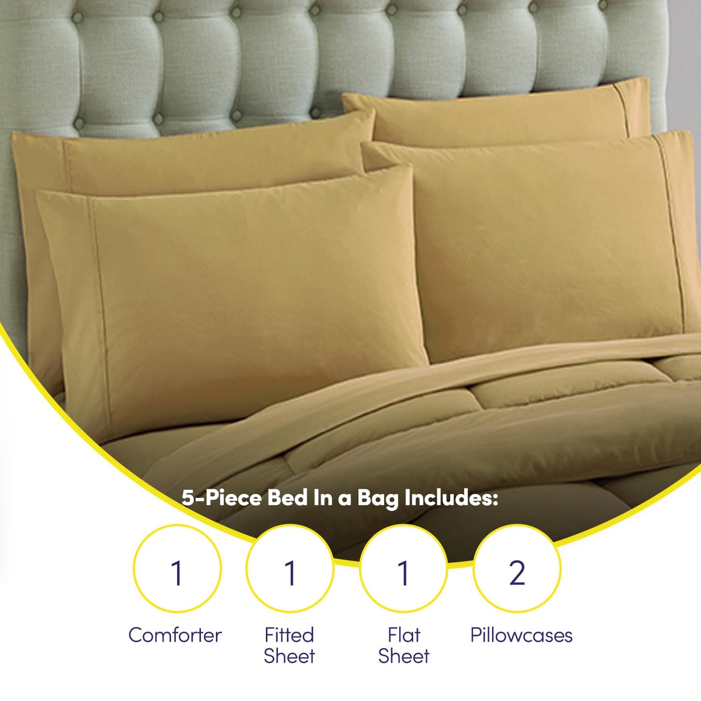 Sweet Home Collection 5 Piece Comforter Set Bag Solid Color All Season Soft Down Alternative Blanket & Luxurious Microfiber Bed Sheets, Camel, Twin