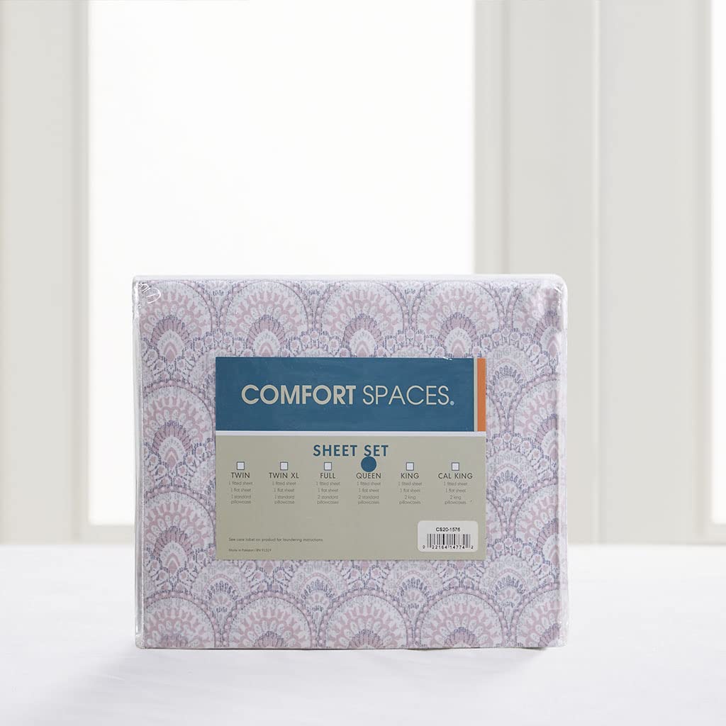 Comfort Spaces 100% Cotton Sheet Set Breathable, Lightweight, Soft with 14" Elastic Pocket Fits up to 16" Mattress, All Season Cozy Bedding, Matching Pillow Case, Full Tabitha Purple 4 Piece