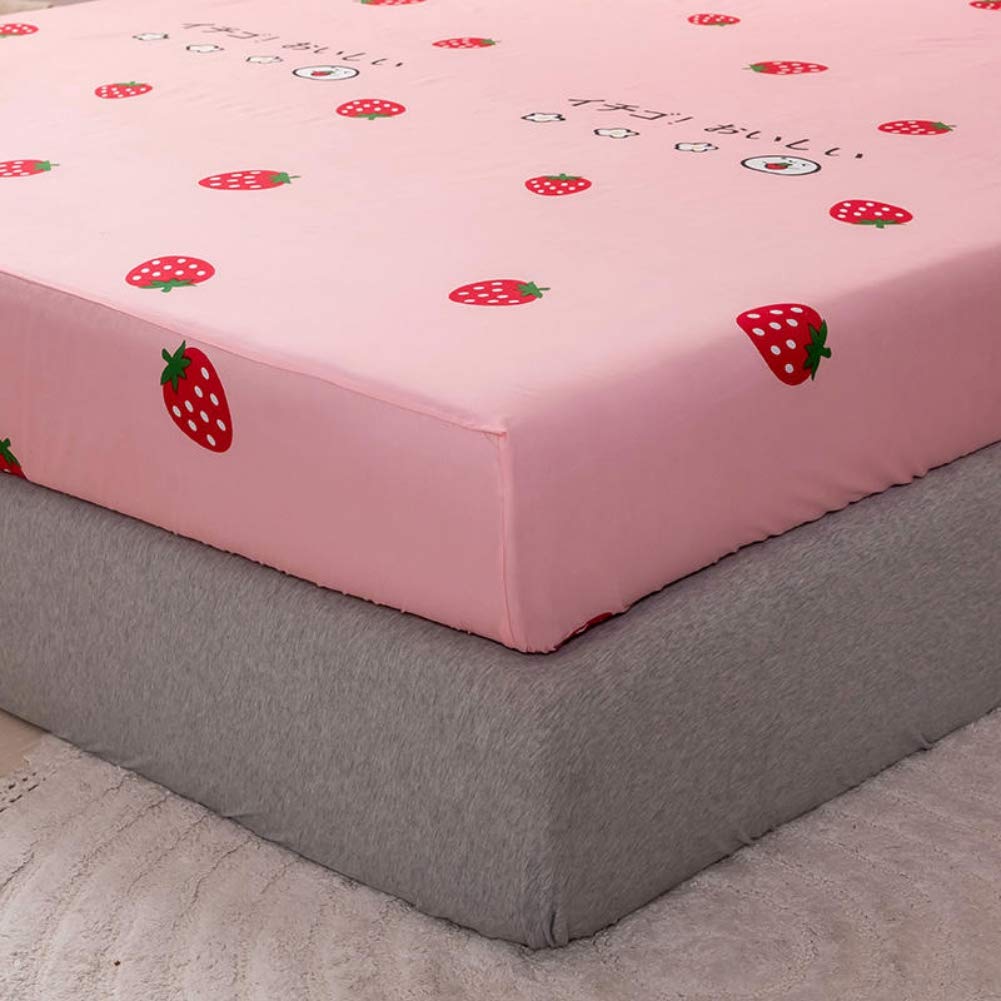 Kids Fitted Sheet Twin Size Girls Cute Strawberry Bedding Set for Children Bedroom Decor Girly Cartoon Fruit Print Bed Sheet Set Lovely Pink Bed Cover with 1 Pillow Cases,Flat Sheet not Included