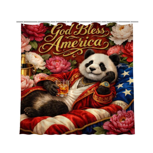 REZHOCH Funny Panda Shower Curtain 72x72Inch,Patriotic Animal Bathroom Decor,American Flag Velvet Style Floral Peony Vintage Art Waterproof Fabric Home Bath Set with Hooks