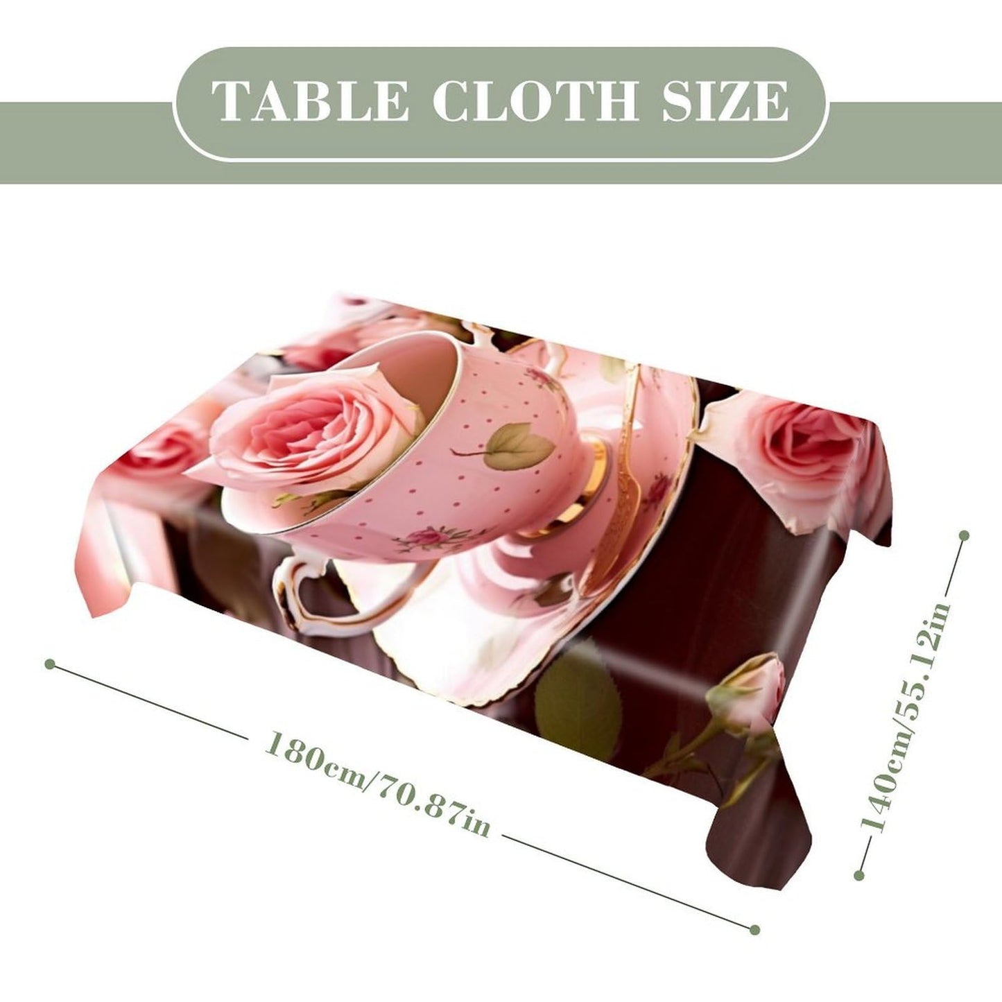 Vuiopuf Tea Cups with Roses Romantic Shabby Print Rectangular Tablecloth Perfect for Home, Restaurant, Hotel & Outdoor Patio Use