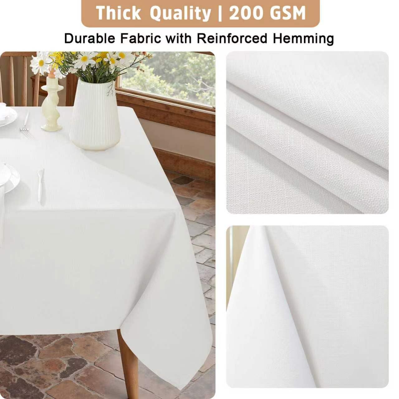Honellaty Faux Linen Rectangle Tablecloth, 200GSM Waterproof Washable Textured Woven Table Cloth, Fabric Table Cover for Dining, Party, Wedding, Indoor Outdoor (60 x 120 Inch Rectangular, White)