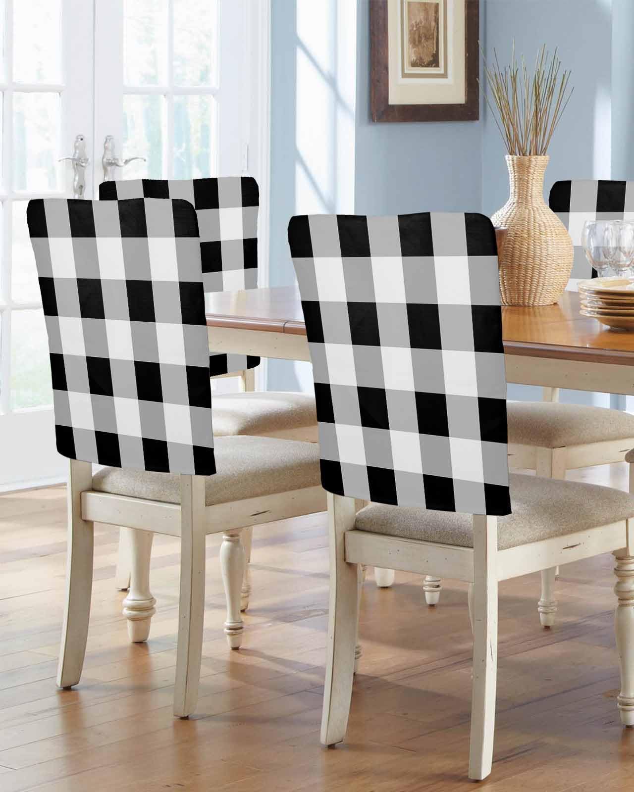 Black White Buffalo Check Chair Back Covers Set of 4, Farmhouse Plaid Washable Removable Chair Covers for Dining Room, Modern Geometric Decorative Dining Chair Slipcover for Home Hotel Party Wedding