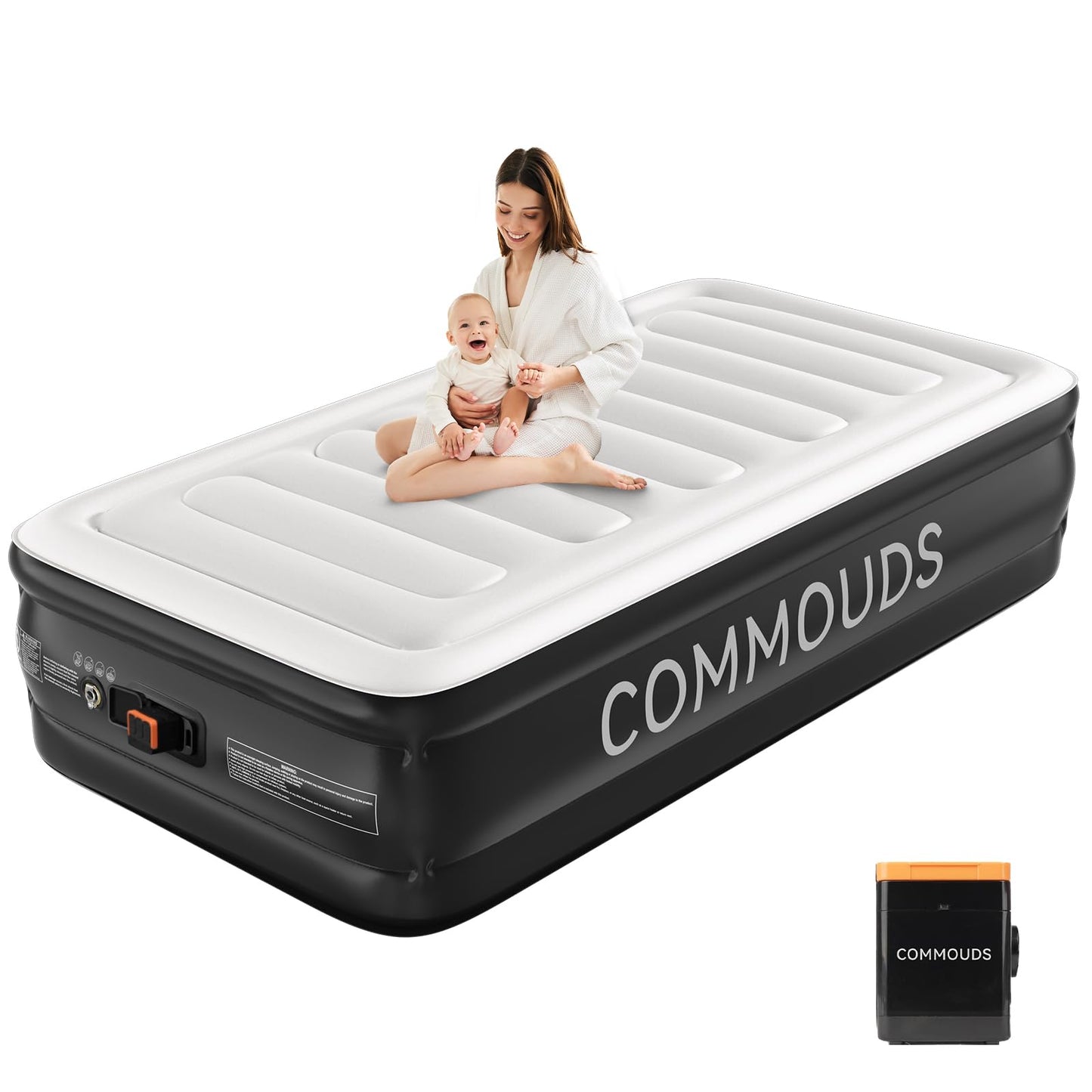 COMMOUDS Twin Air Mattress with Built-in Battery Powered Removable Pump, 18" High Inflatable Mattress, Portable Blow up Mattress, Air Bed for Camping, Home and Guest