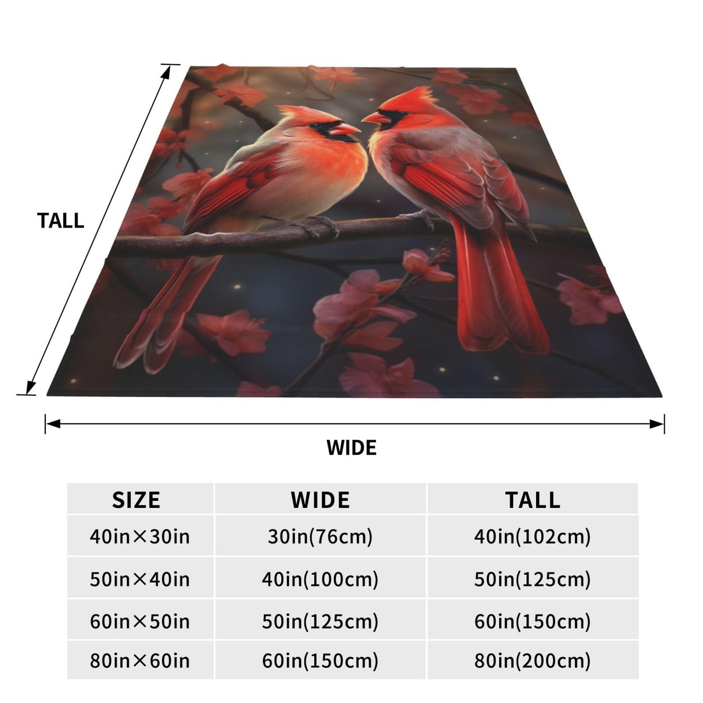 Turamurra Cardinal Birds Blanket for Girls Women Super Soft Warm Flannel Throw Blankets for Couch Sofa Decor Valentines Cardinal Gifts for Kids Adults 60"x50"