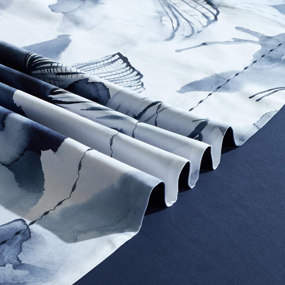 MILDLY Cotton Queen Duvet Cover Pillow Shams 3 Pieces Set Designed Blue Spring Floral Pattern Printed Bedding Set with Zipper Closure and Corner Ties (No Comforter)