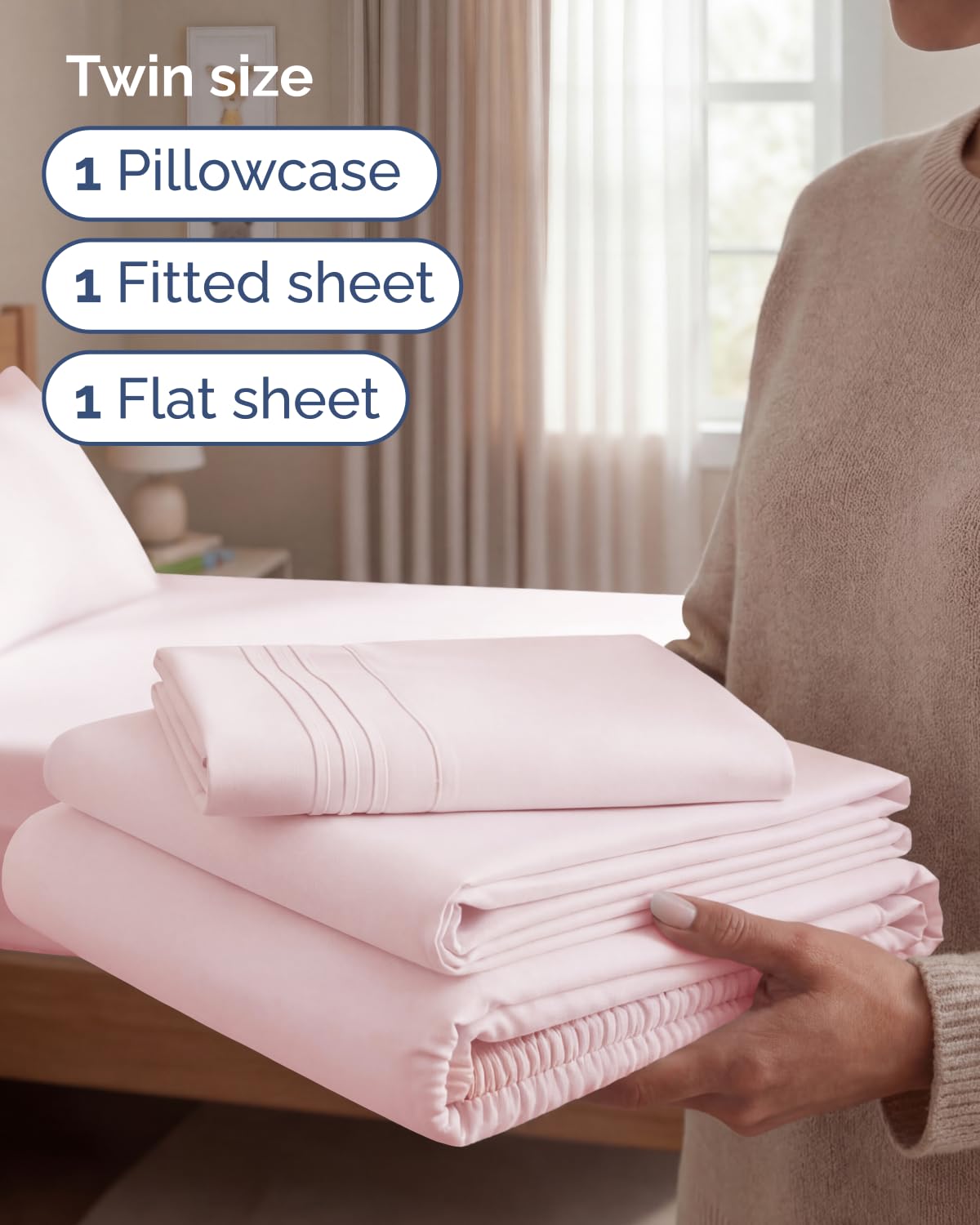 Twin Size 3 Piece Sheet Set - Comfy Breathable & Cooling Sheets - Hotel Luxury Bed Sheets for Women & Men - Deep Pockets, Easy-Fit, Soft & Wrinkle Free Sheets - Lavender Pink Oeko-Tex Bed Sheet Set