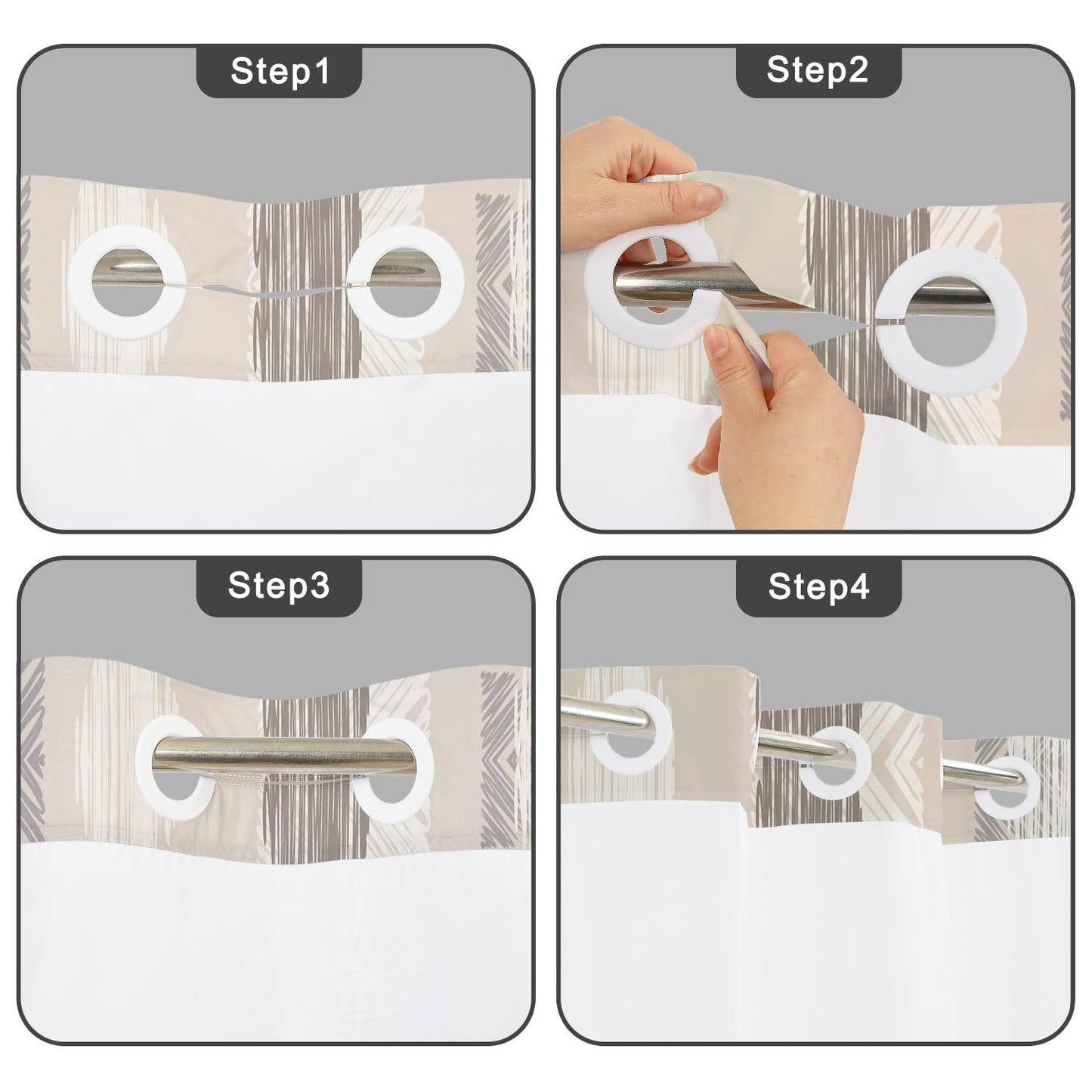 NAEMBCU No Hook Shower Curtain with Snap in Liner, 71x74 Inch
