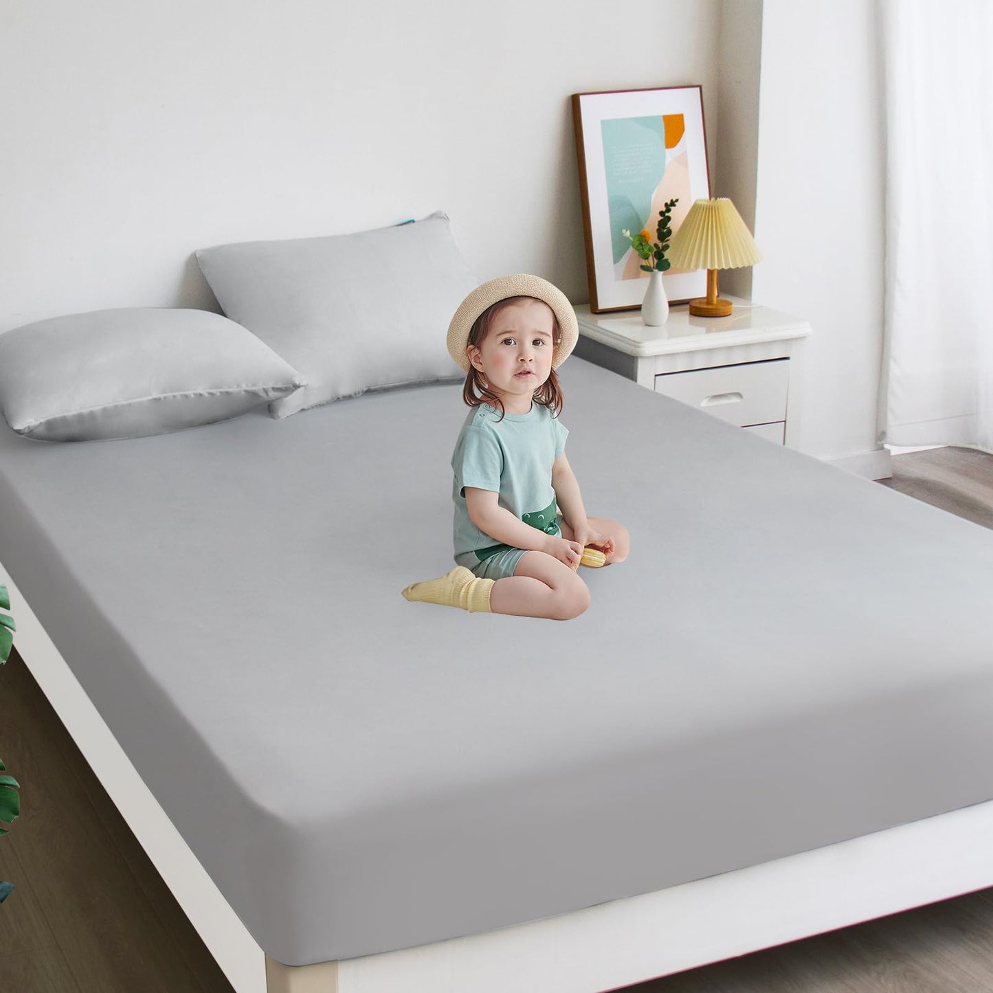 Biloban Twin Fitted Sheet 2 Pack, Twin Bedding Fitted Sheets Only with Deep Pocket up to 14", Bottom Sheet, Shrinkage & Stain Resistant Bed Sheets, Wrinkle Free & Easy Care, Grey