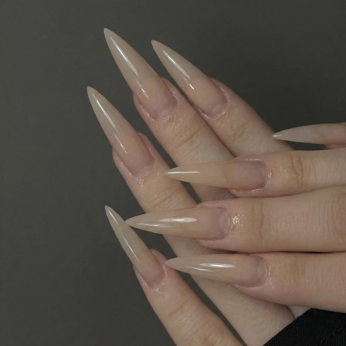 SINHOT Stiletto Press on Nails - Long Fake Nails, Glossy Finish, Nude Natural Design, DIY Artificial False Nail Art - 24 Pcs Nail Kit with Glue