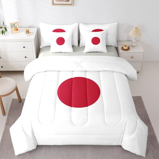 Feelyou Japanese Flag Comforter Set with Sheets 7 Piece King Size Japan Bed in a Bag Kids Boys Girls World Countries Bedding Set Bedroom Decor Breathable Soft Lightweight Microfiber