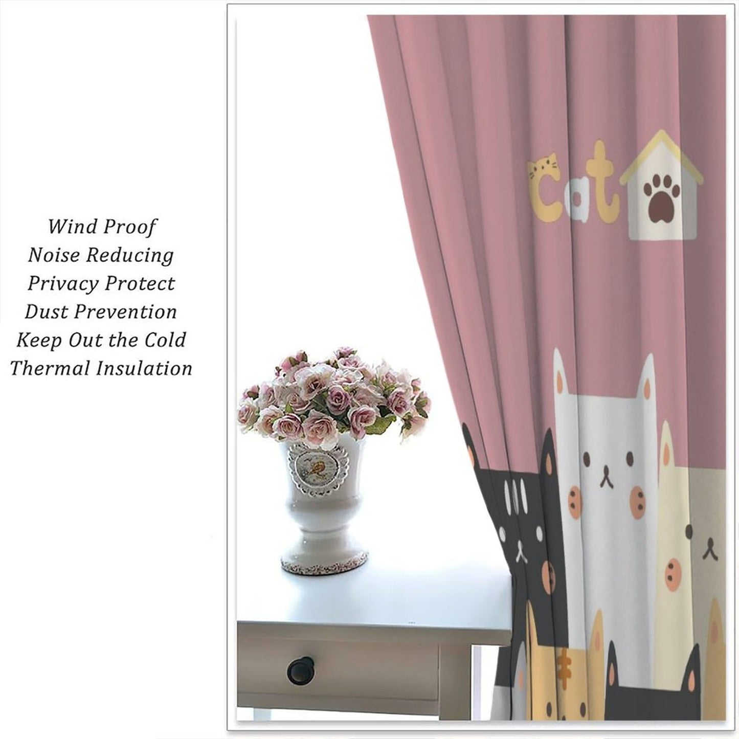 Cat Blackout Curtains Colorful Funny Cute Cartoon Animal Cat Modern Simple Art Kids Girls Boys Women Bedroom Living Room Bathroom Kitchen Rod Pocket Decoration Window Drapes 2 Panels W21xL45in