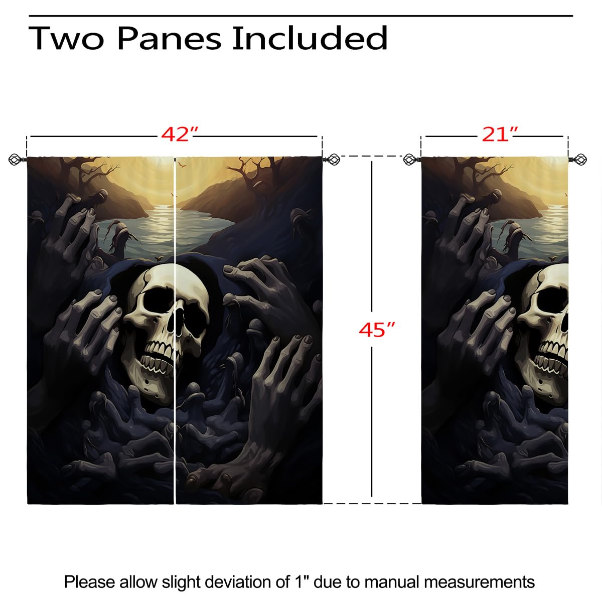 ONINUO Horror Skull Blackout Curtains for Girls Boy Home Decor, Halloween Gothic Dead Spooky Grommet Thermal Insulated Drapes Darkening Window Curtain for Bedroom Living Room, 42 x 45 Inch