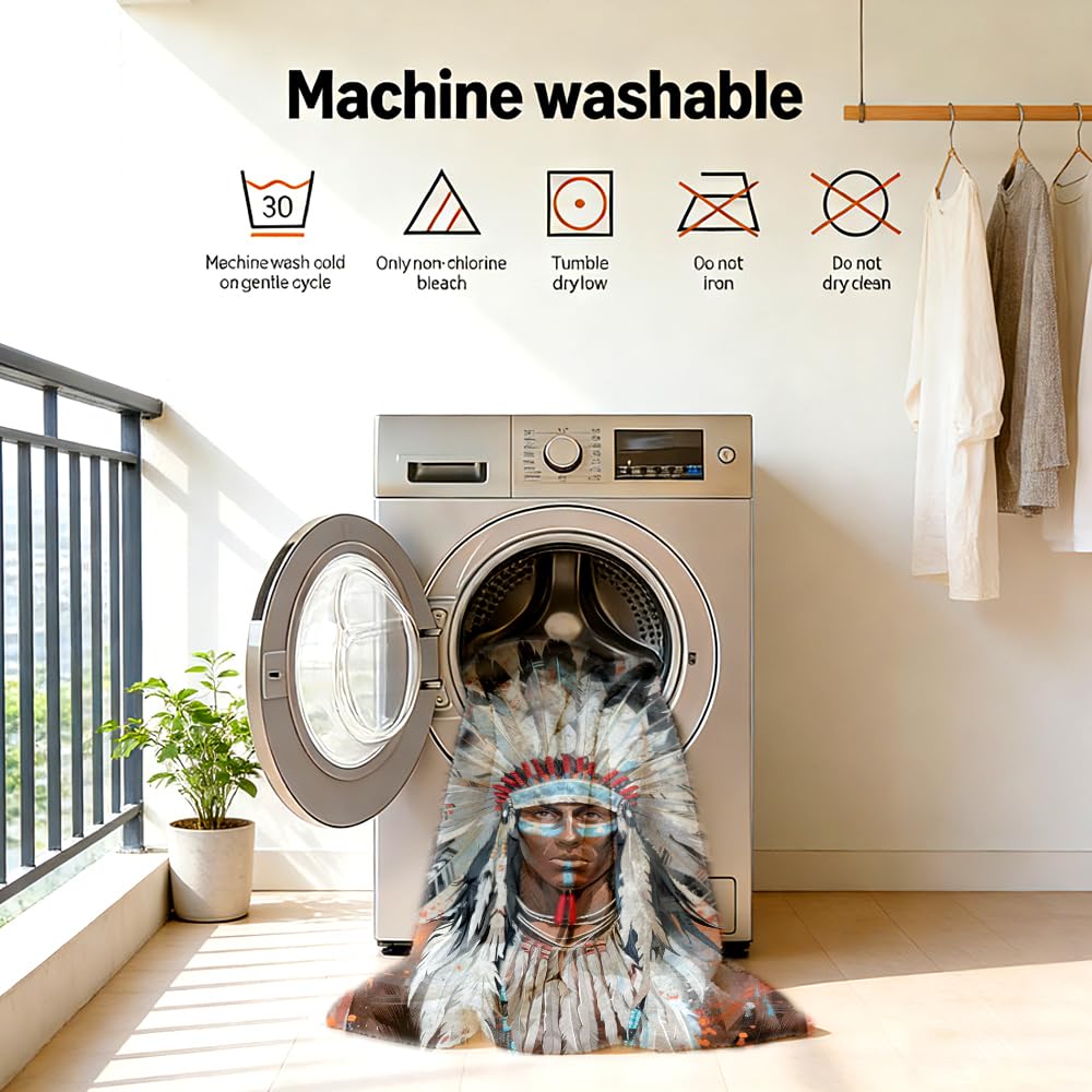 ZHOUSHUTONG Native American Throw Blanket Indian Tribal Chief Print Super Soft Warm Cozy Flannel Blanket for Couch Bedroom Office Southwest Cultural Home Decor Gift 49"x59"