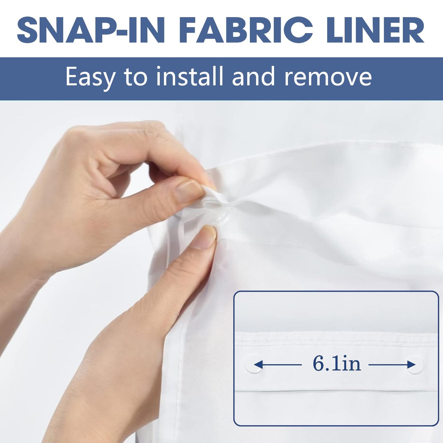 Nkzply No Hook Shower Curtain and Liner Set Blue Striped Shower Curtain with Snap in Liner Fabric Modern Black Grey Bathroom Set See Through Top Window Washable 71x74 Inch
