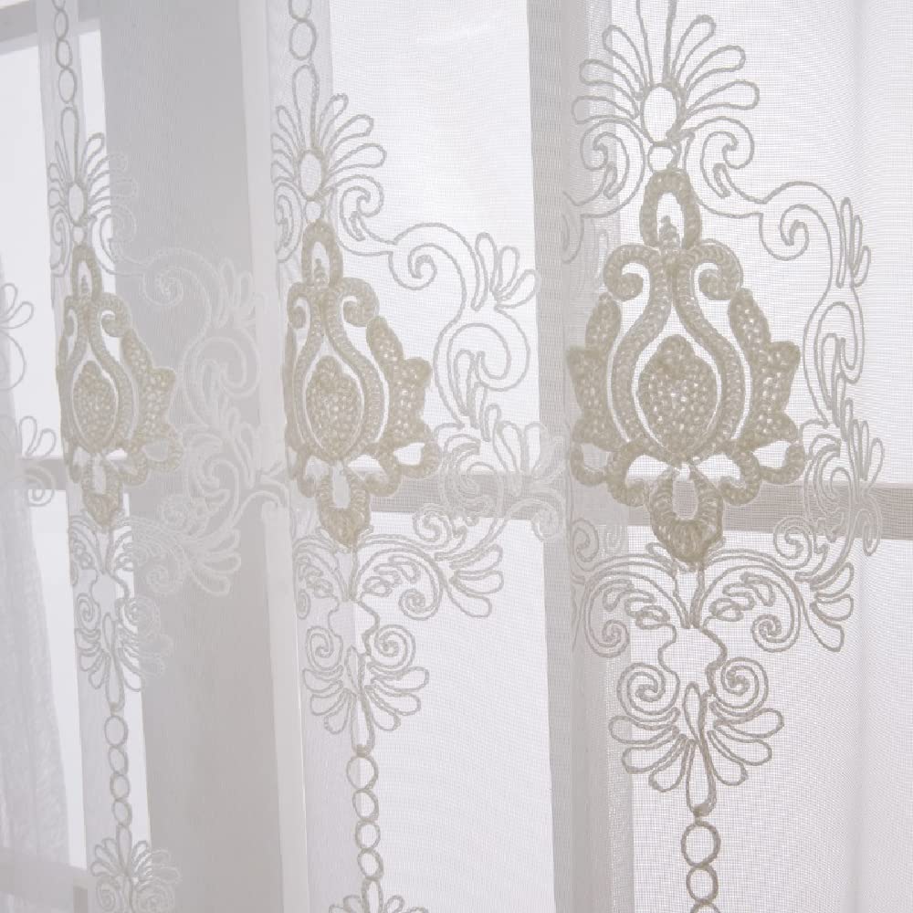Amidoudou 1 Pair European Luxury Tulle Curtains Sheer Curtains for Living Room Bedroom (White,54x96 Inch)