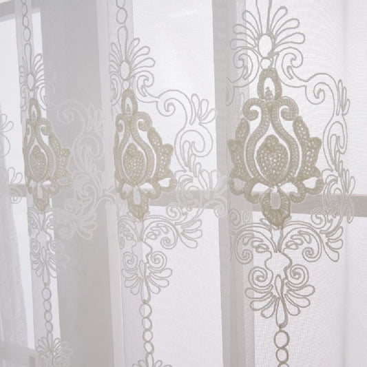 Amidoudou 1 Pair European Luxury Tulle Curtains Sheer Curtains for Living Room Bedroom (White,54x96 Inch)