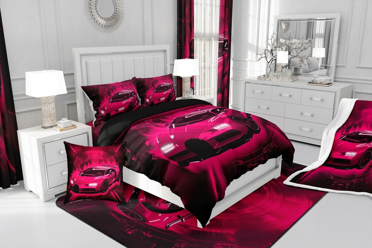 jejeloiu Boys Racing Car Bedding Set Soft for Boys Girls, Race car Comforter Set Twin Size Automobile Duvet Quilt Microfiber Extreme Sports Bedroom Decor 2 Pcs with 1 Pillow Cases