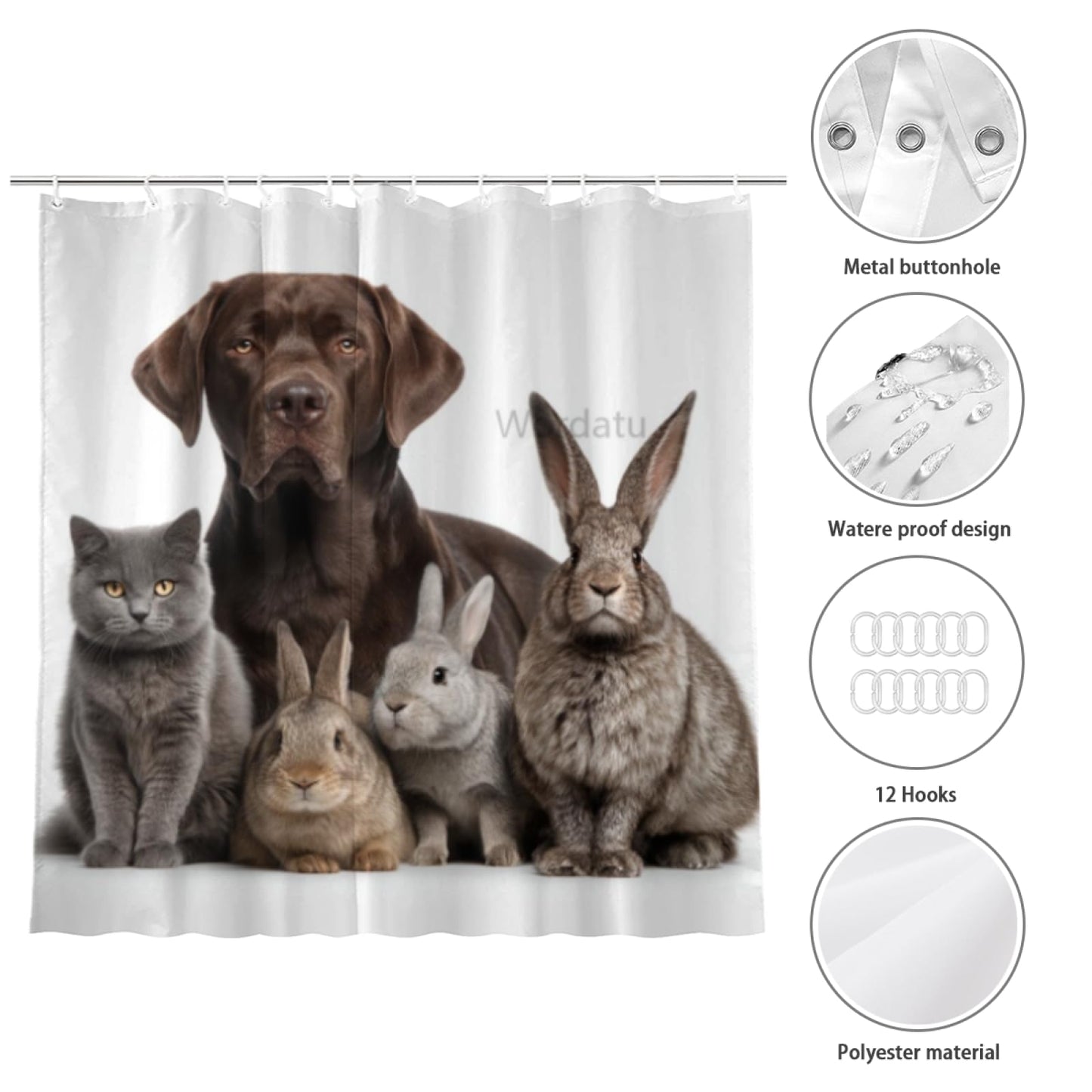 Wordatu Labrador Retriever Shower Curtain Puppy Cat Kitten Pattern Bathroom Set for Boys Pet Animal Bath Curtain Waterproof Curtain Bathtubs Decor 72x72