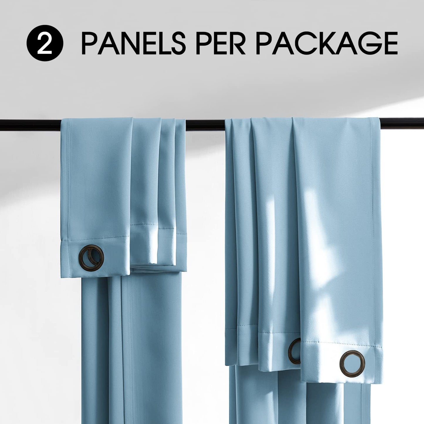 Rutterllow 100% Blackout Curtain Panels, Heat and Full Light Blocking Drapes with Grommets for Bedroom,Thermal Insulated Window Treatment Drapes for Living Room(Haze Blue,2Panels,52x63inch)