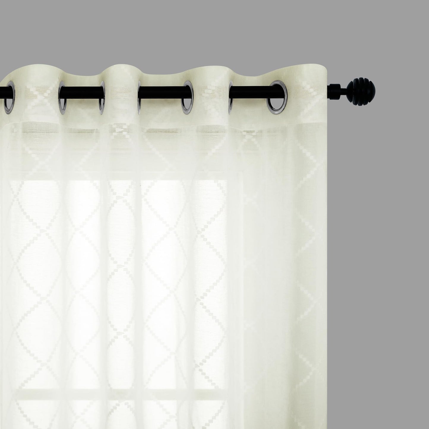 KOUFALL Cream Curtains with Pattern,Embroidered Lace Sheer Patterned Curtains for Living Room,84 Inches Long,Light Beige Ivory Off White