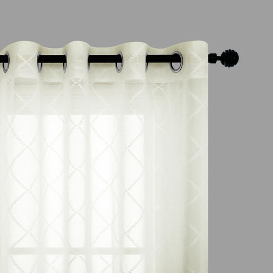 KOUFALL Cream Curtains with Pattern,Embroidered Lace Sheer Patterned Curtains for Living Room,84 Inches Long,Light Beige Ivory Off White