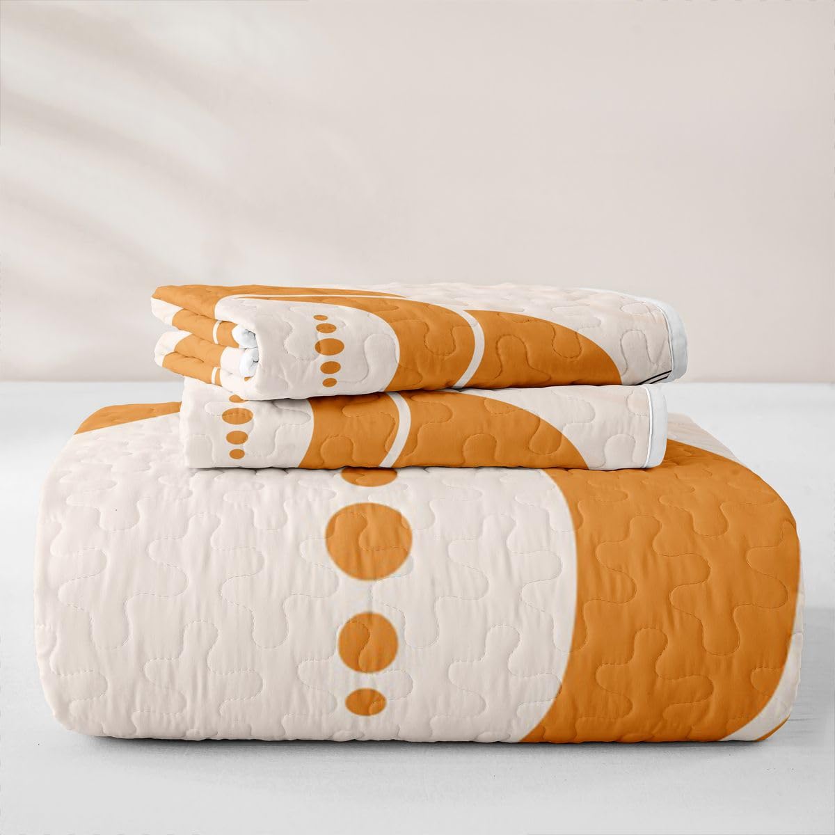 Erosebridal Boho Mid Century Quilt Twin Size - Geometric Circle Minimalist Style Bedspread Bohemian Abstract Bed Coverlet with 1 Pillowcase