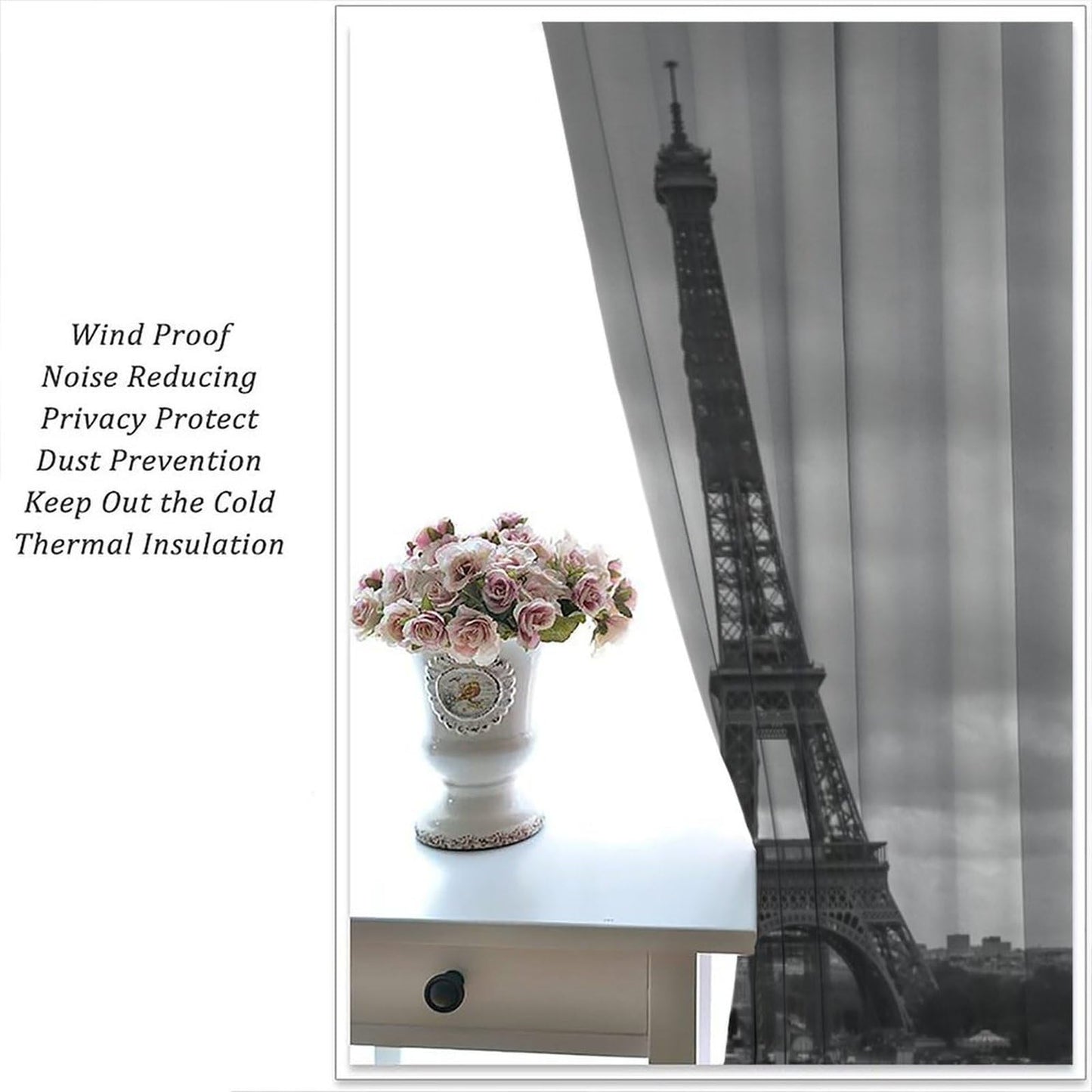 ACOOLTD Paris Eiffel Tower Window Curtains Black Red Umbrella White Style Rod Pocket Blackout Treatments for Living Room Bedroom Home Decor Window Drapes 2 Panels 42" W X 45" L