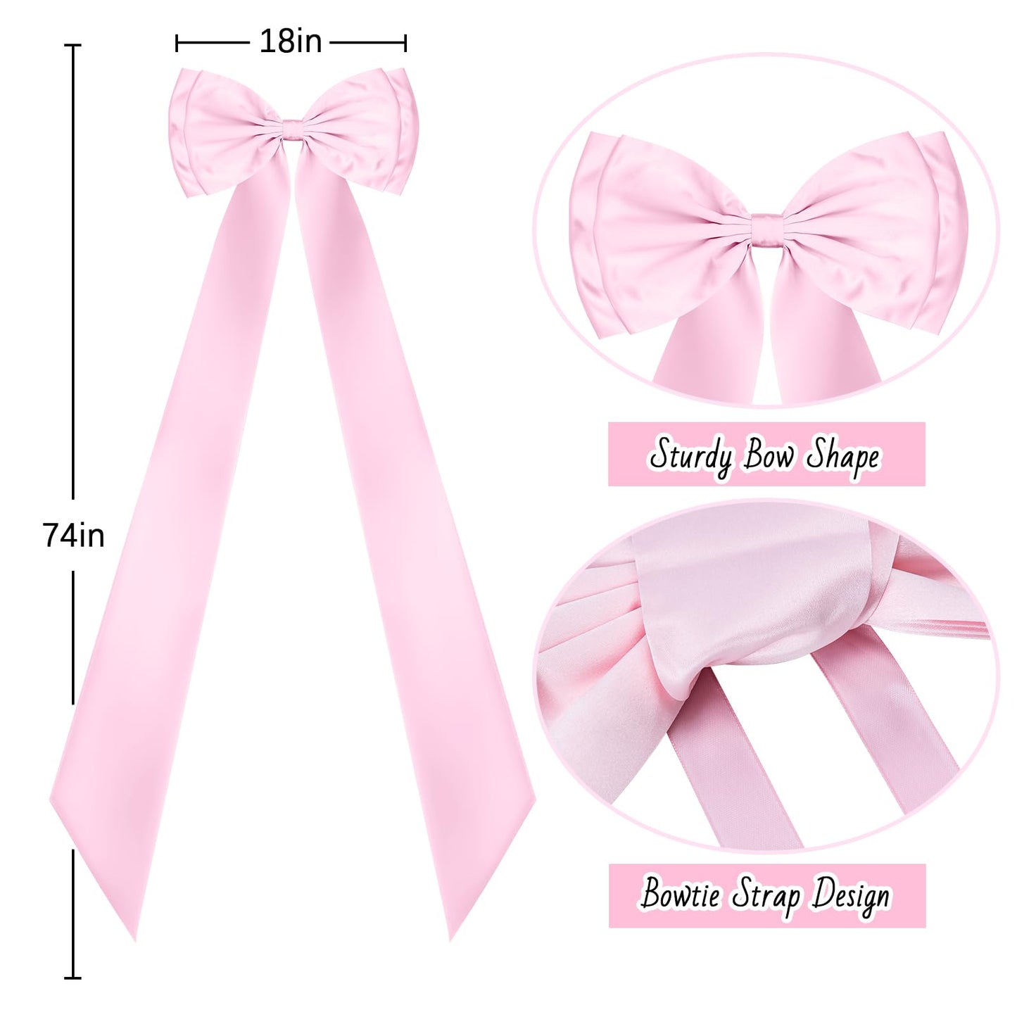 FUANGUI Valentine's Day Giant Bow Decoration, Pink Big Bow for Backdrop 75x18 Inch, Coquette Birthday Wall Room Home Decor, Large Satin for Wedding Engagement Bachelorette Baby Shower Bridal Christmas