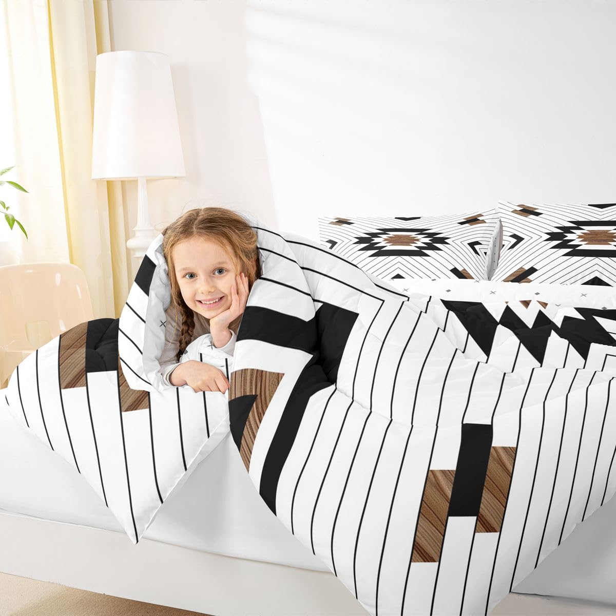 jejeloiu Rustic Western Comforter Set Queen Size Bohemian Aztec Bedding Set for Kids Boys Girls Southwestern Duvet Quilt Geometric Bedroom Decor Microfiber 3 Pcs with 2 Pillow Cases