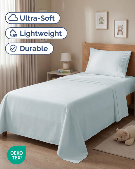 Twin Size 3 Piece Sheet Set - Comfy Breathable & Cooling Sheets - Hotel Luxury Bed Sheets for Women & Men - Deep Pockets, Easy-Fit, Extra Soft & Wrinkle Free Sheets - Ice Blue Oeko-Tex Bed Sheet Set