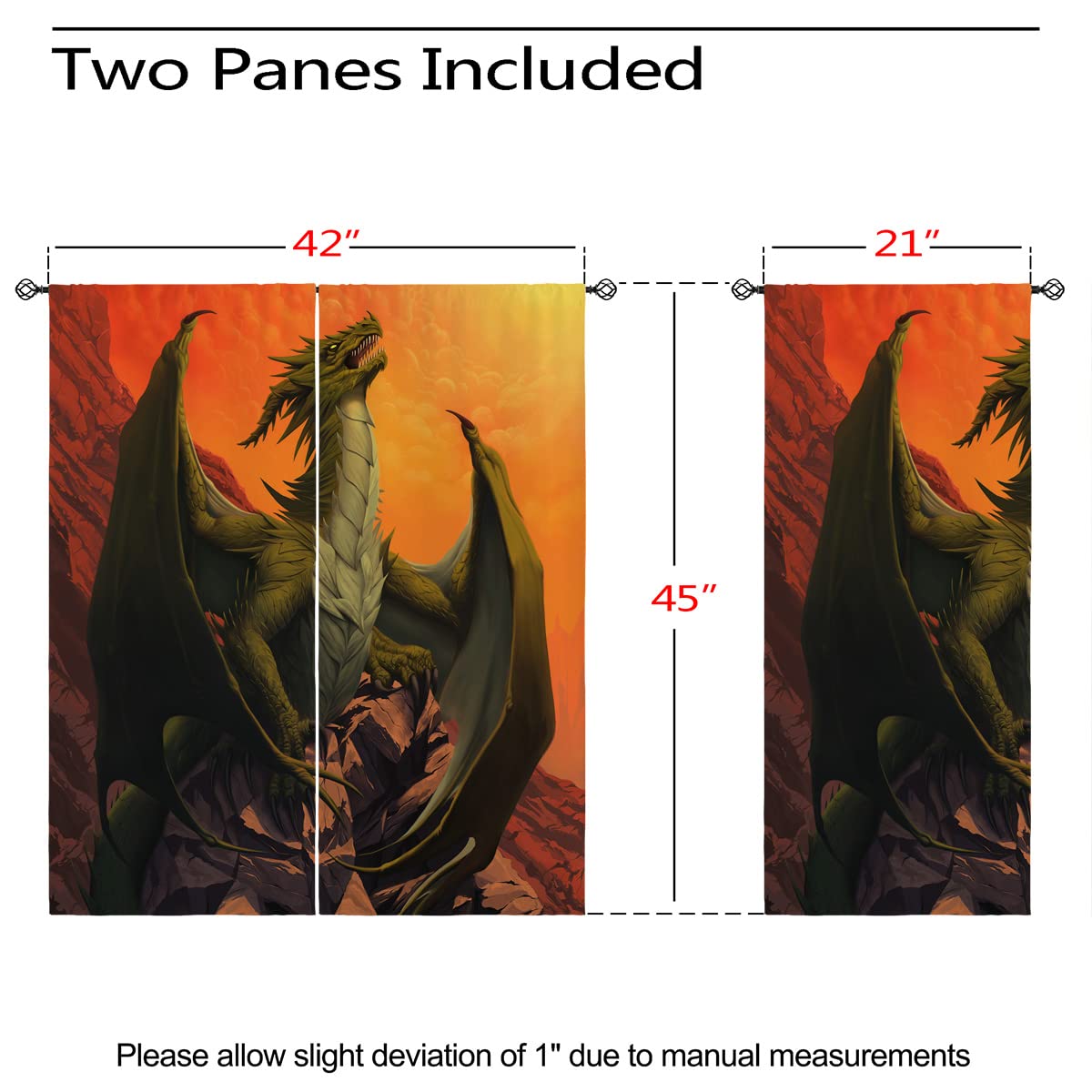 ONINUO Dragon Blackout Curtains for Girls Boy Home Decor, Fantasy Mythical Western Animal Grommet Thermal Insulated Drapes Darkening Window Curtain for Bedroom Living Room, 42 x 45 Inch