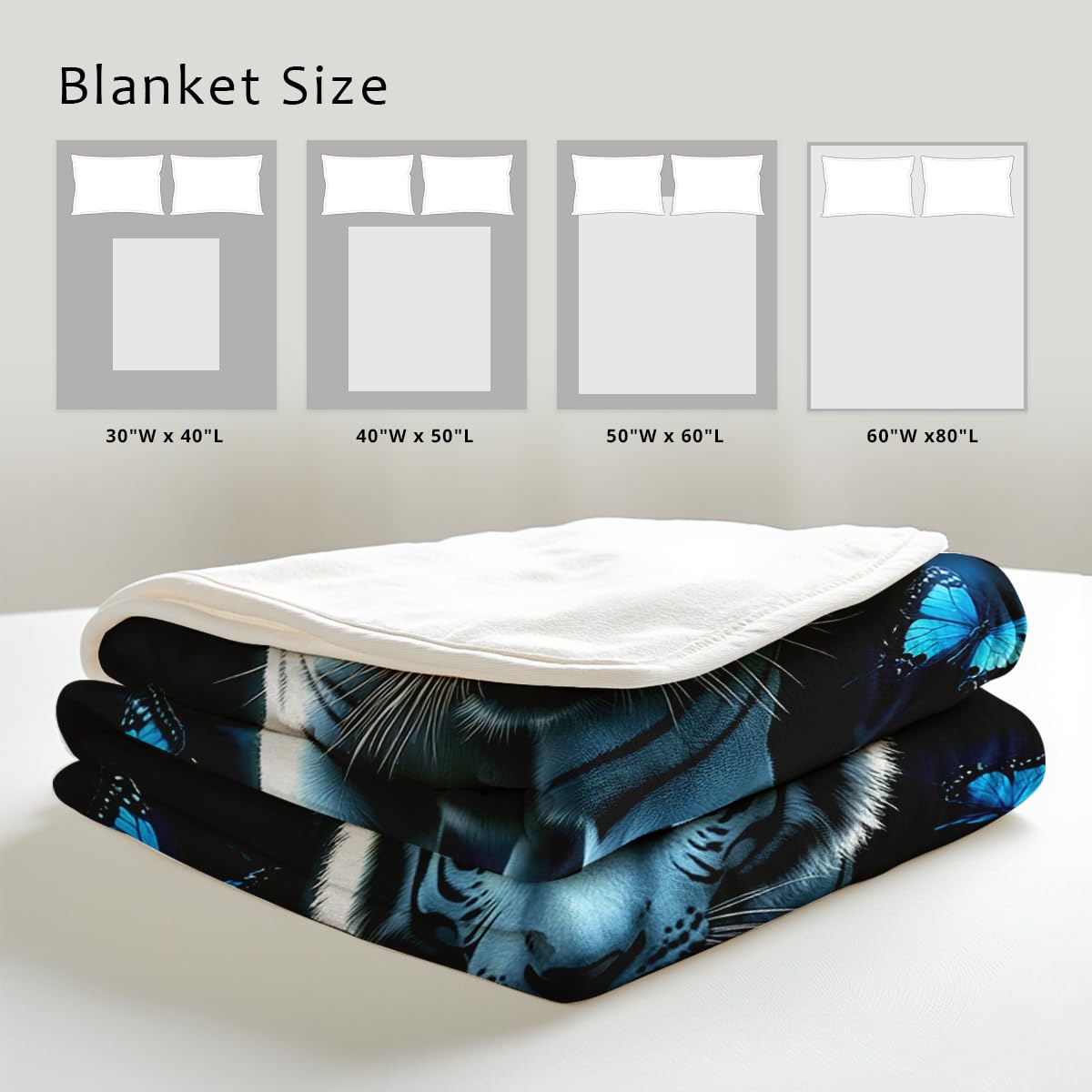 HUNXIAOJ White Tiger Print Flannel Blanket - Forest Wildlife Throw for Bed Couch Decor Wild Animal Queen Size Bedding Gifts for Tiger Lovers (49"x59")