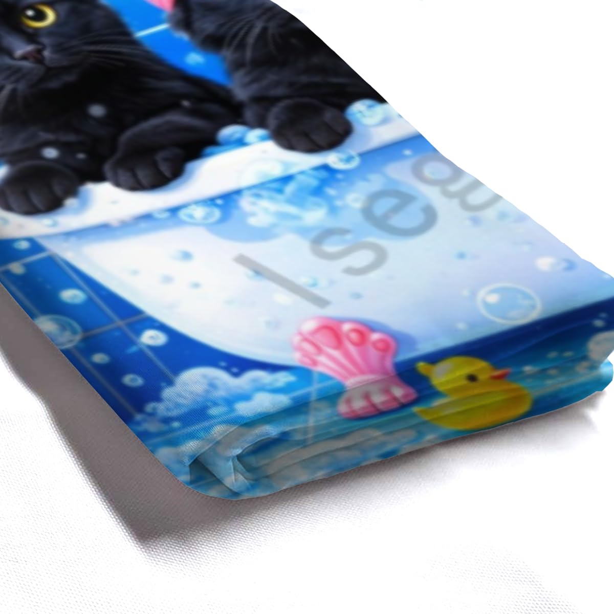 IsegMind Funny Animal Shower Curtain 72x72 Inch, Cute Black Cat Bath Time Scene with Bubbles and Rainbow Bathroom Decor, Playful Cartoon Style Bath Curtain