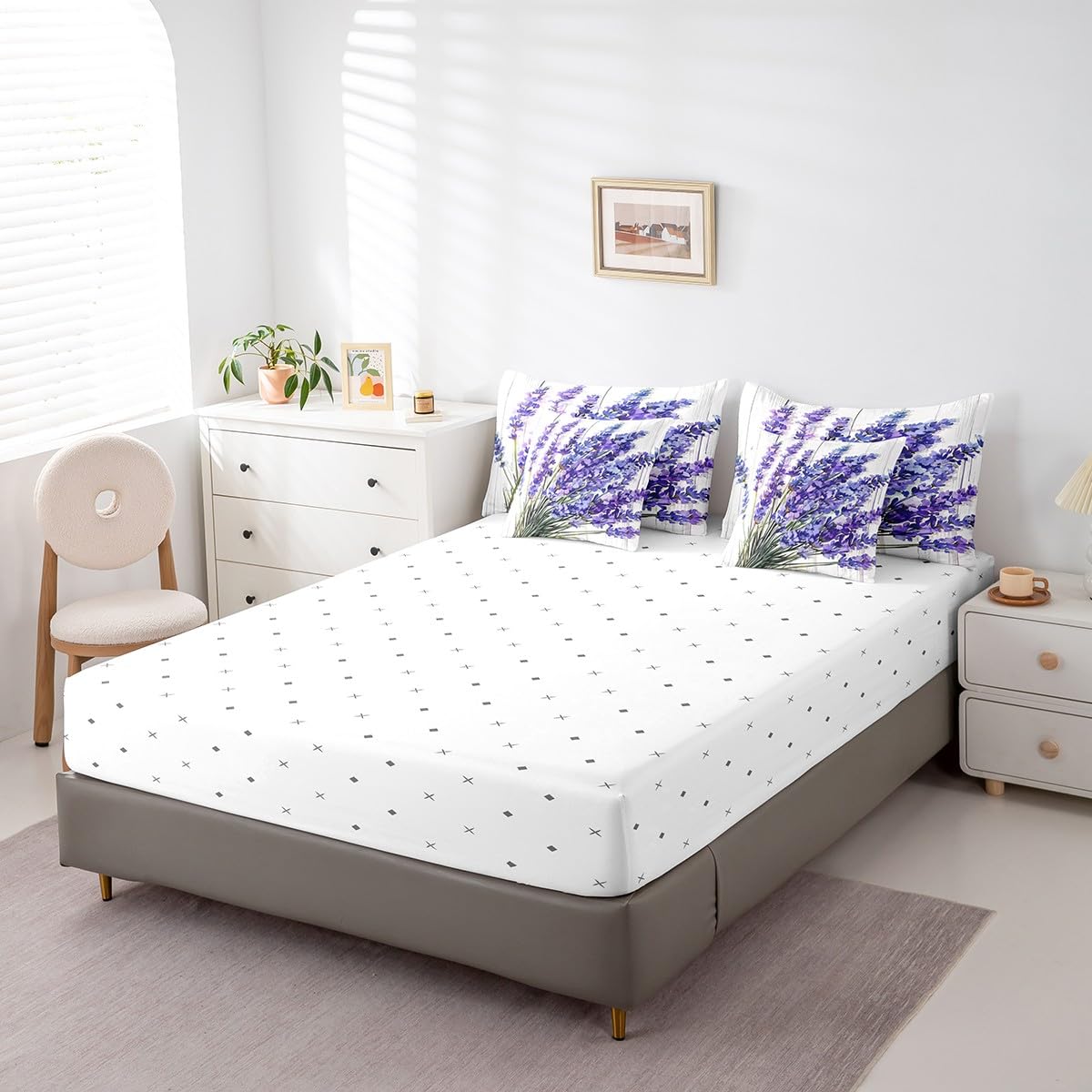 Erosebridal Lavender Flower Comforter Set Full Size,Oil Painting Floral Bedding Set for Kids Teens,Groovy Lavender (Comforter+Fitted+Flat Sheet+2 Pillowcases+2 Throw Pillow Covers) 7 Pieces Bed Set