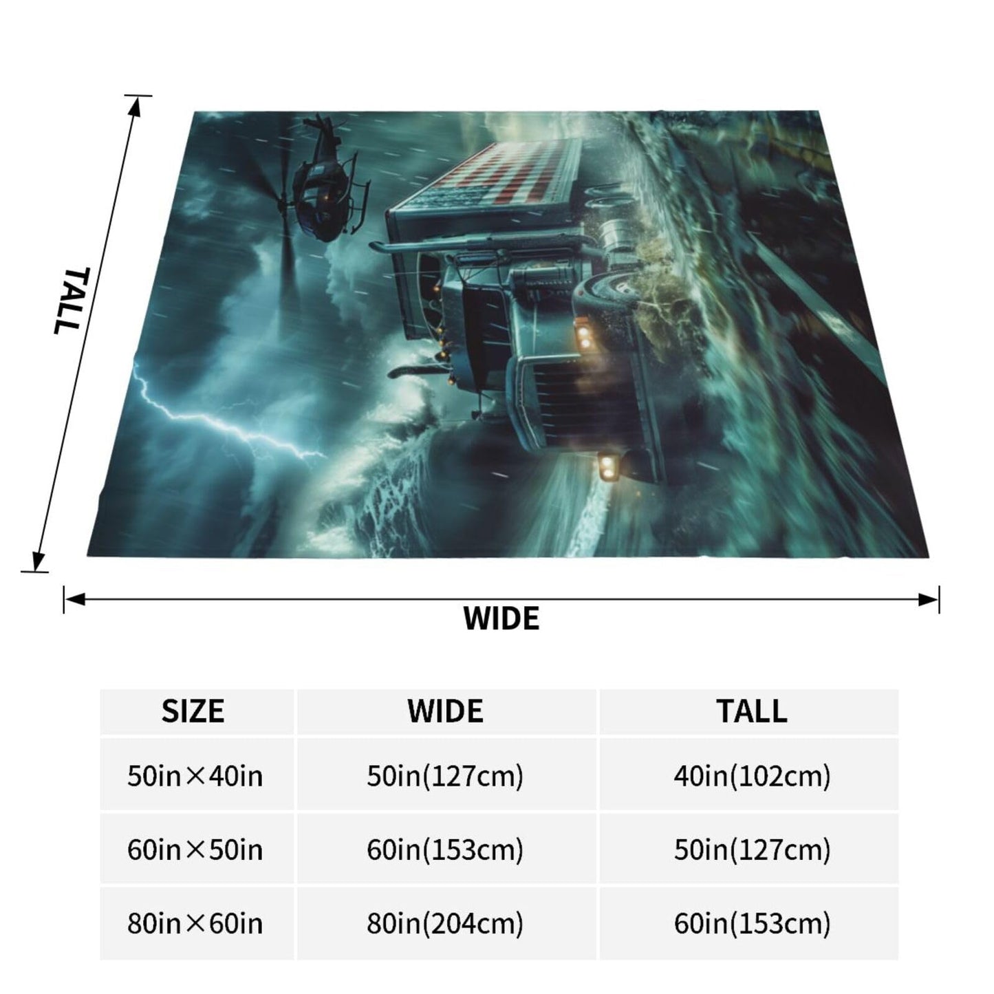 Storm Truck Blanket, Gifts for Women, Dramatic Night Hauling Scene with Helicopter Soft Lightweight Throw Blankets for Kids Boys, Travel Bed Living Room Decor, 50x60in