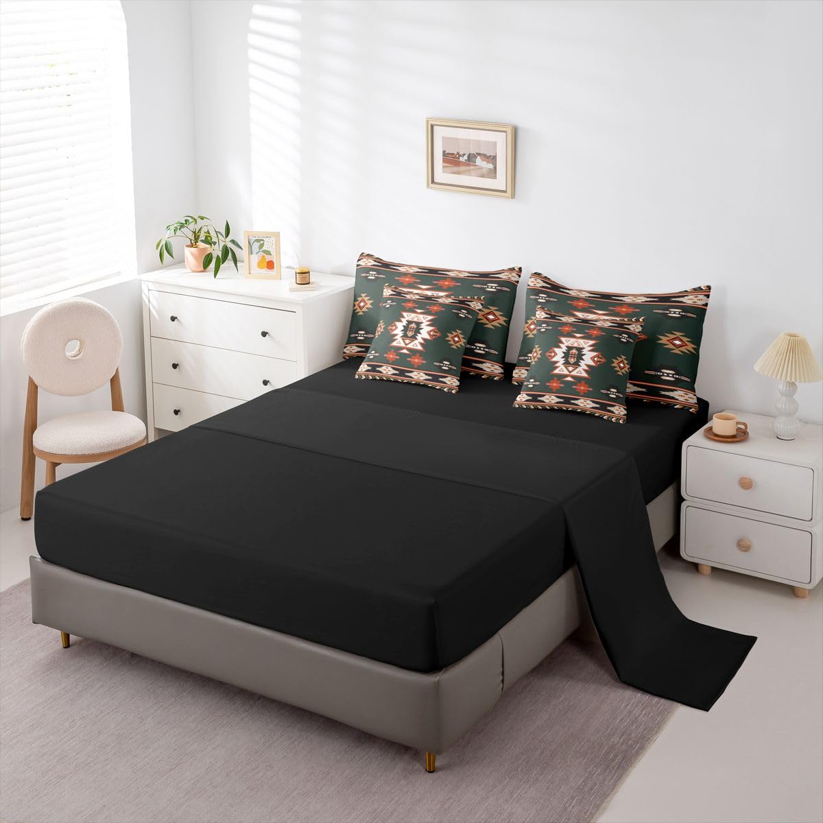 Erosebridal Western Twin Comforter Set with Sheets | Boho Decor Geometric 7 Piece Bedding Set Bohemian Aztec Bed in a Bag, Ethnic Tribal Arrow Room Decor,Green