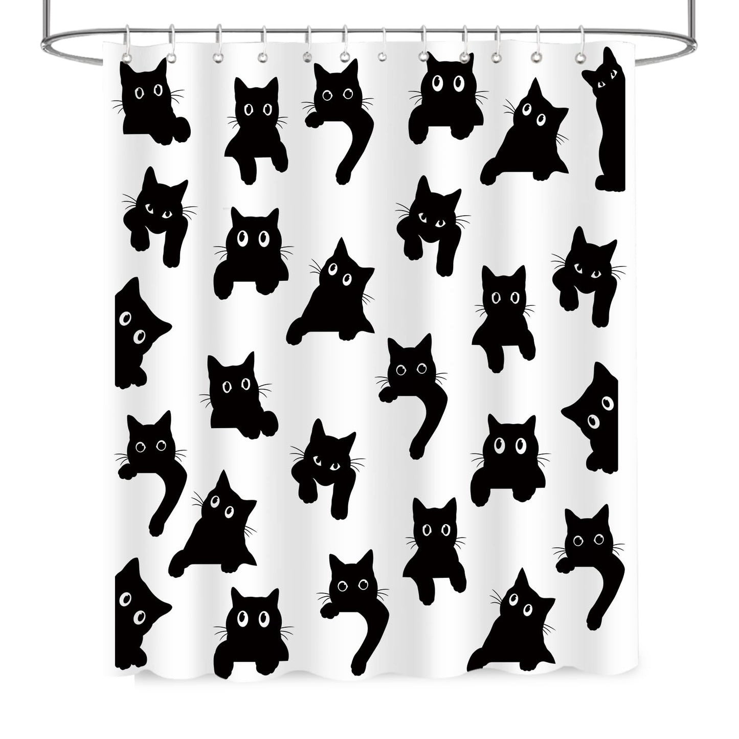 APROPHIC Cute Cat Shower Curtain 72x72 Inches, Funny Black Kitten Pattern Waterproof Polyester Bathroom Decor for Bathtub, Machine Washable Privacy Curtain for Bathroom, Bedroom with 12 Hooks