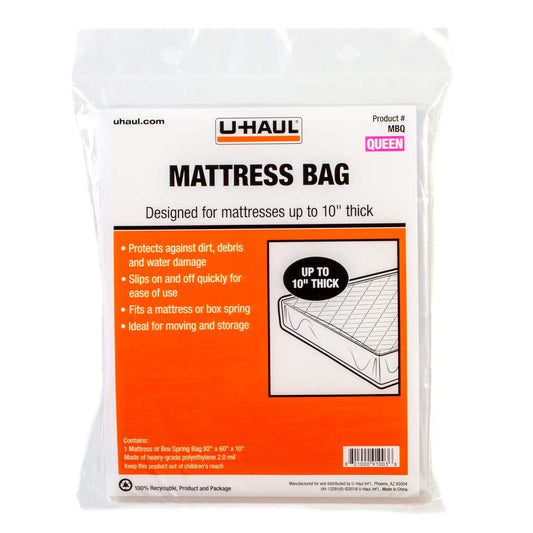 U-Haul Queen Mattress Bag – Heavy-Duty Plastic Protection for Moving & Storage  – 92" x 60" x 10" (1-Pack)