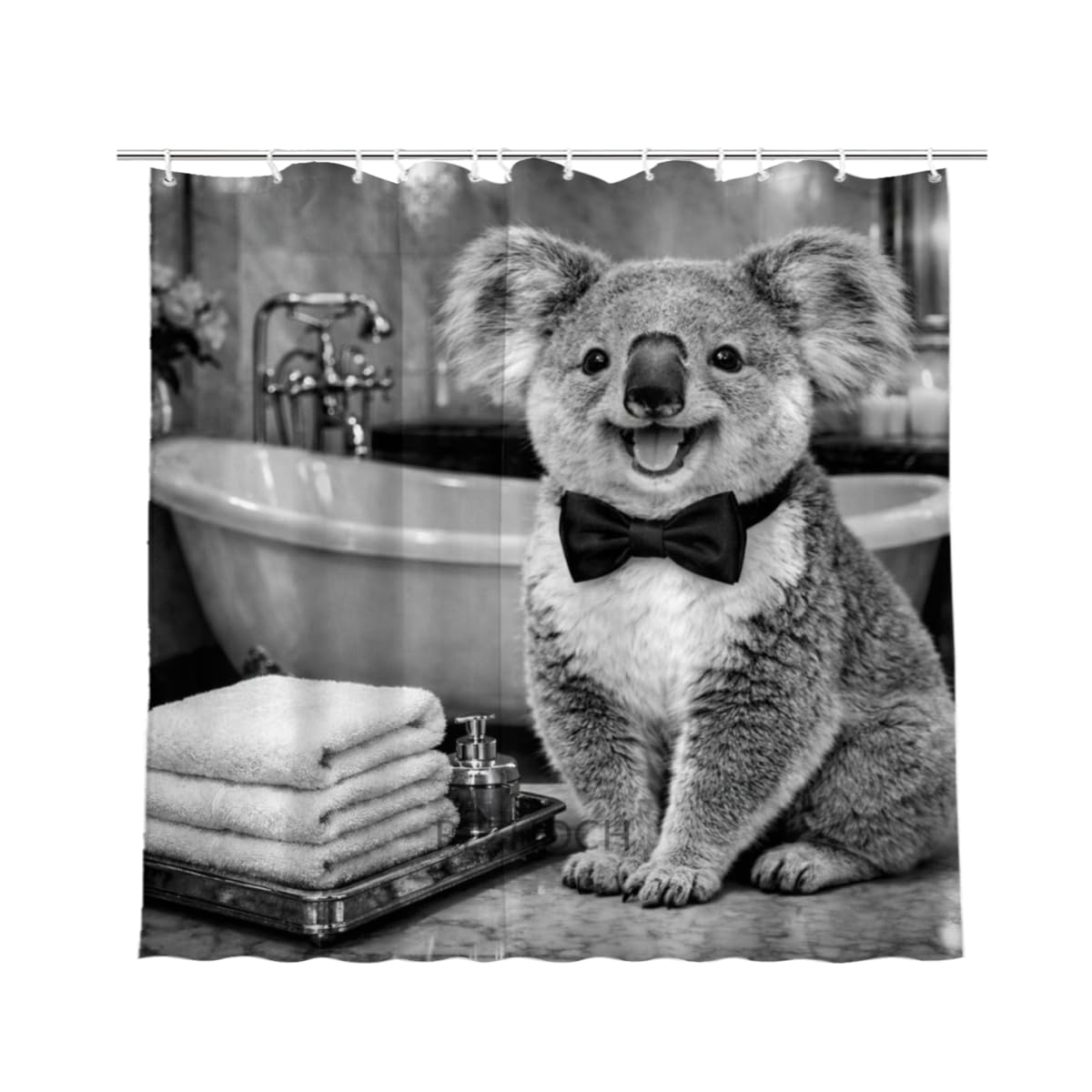 REZHOCH Black and White Shower Curtain 72x72Inch,Fun Koala with Bow Tie Home Bathroom Decor,Animal Luxury Hotel Holiday Waterproof Fabric Modern Bathtub Bath Set with Hooks