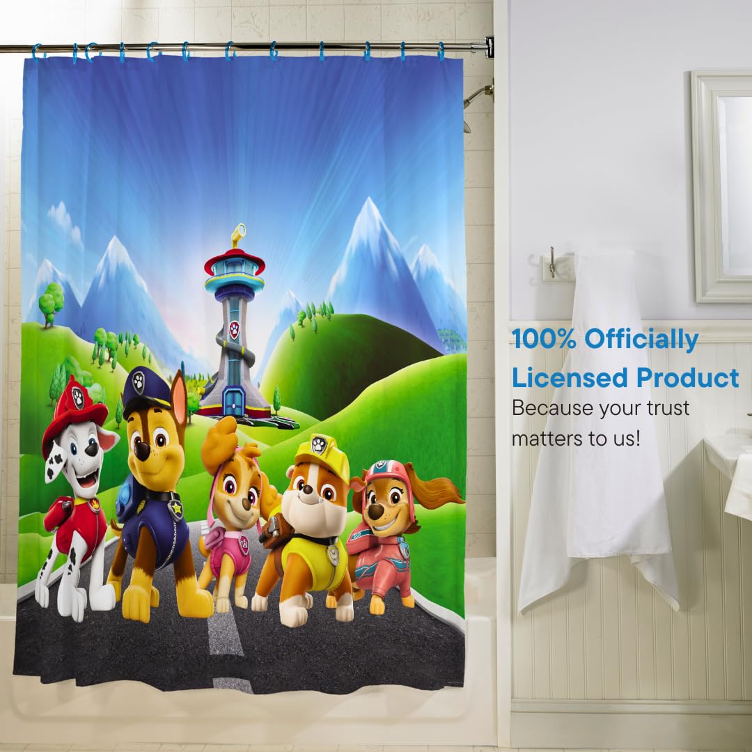 Nickelodeon Paw Patrol 13-Piece Shower Curtain Set, 72 x 72 Inch Fabric Curtain with Hooks, Bathroom Decor, Machine Washable, (100% Officially Licensed Product) by Franco Collectibles