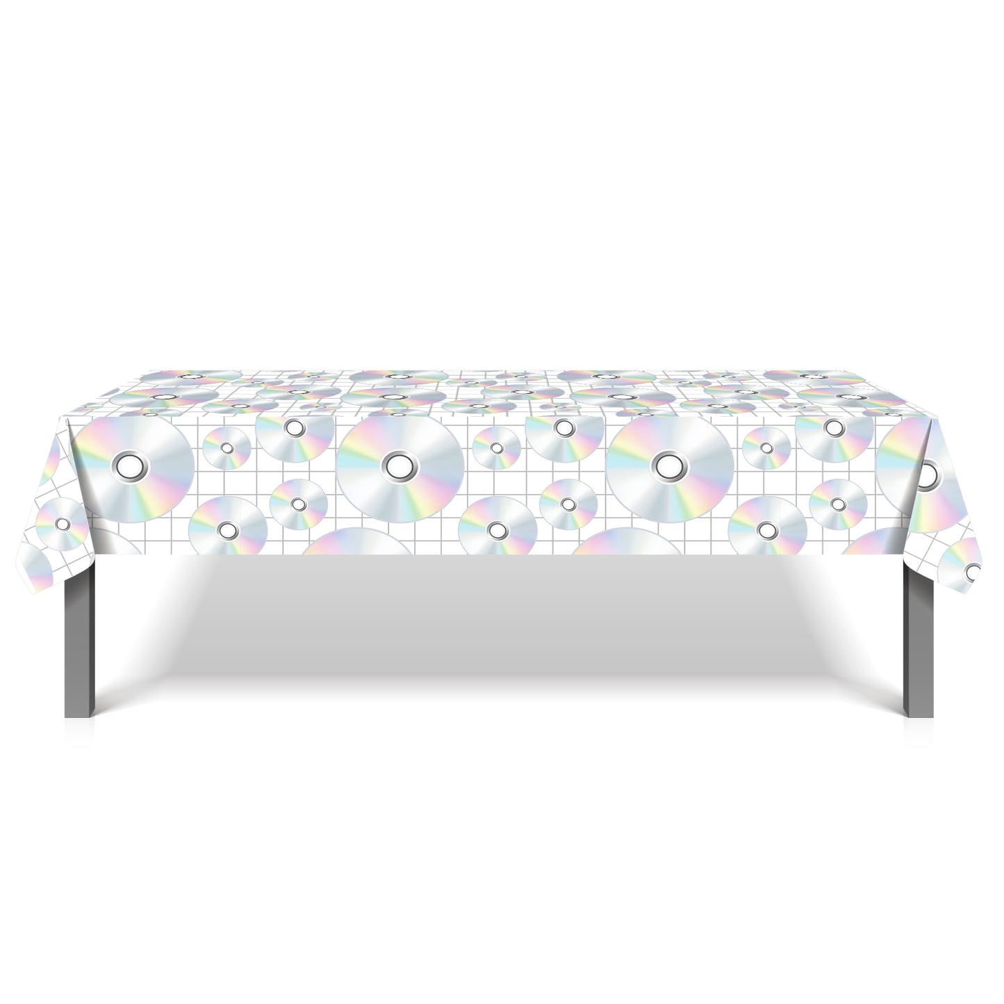 CC HOME 1Pc CD Disc Party Plastic Tablecloth 54 x 87 Inch Long Table Cover, CD Disc Music Party Tablecover for Music Festival Theme Kids Baby Shower Birthday Dinner Picnic Kitchen Event