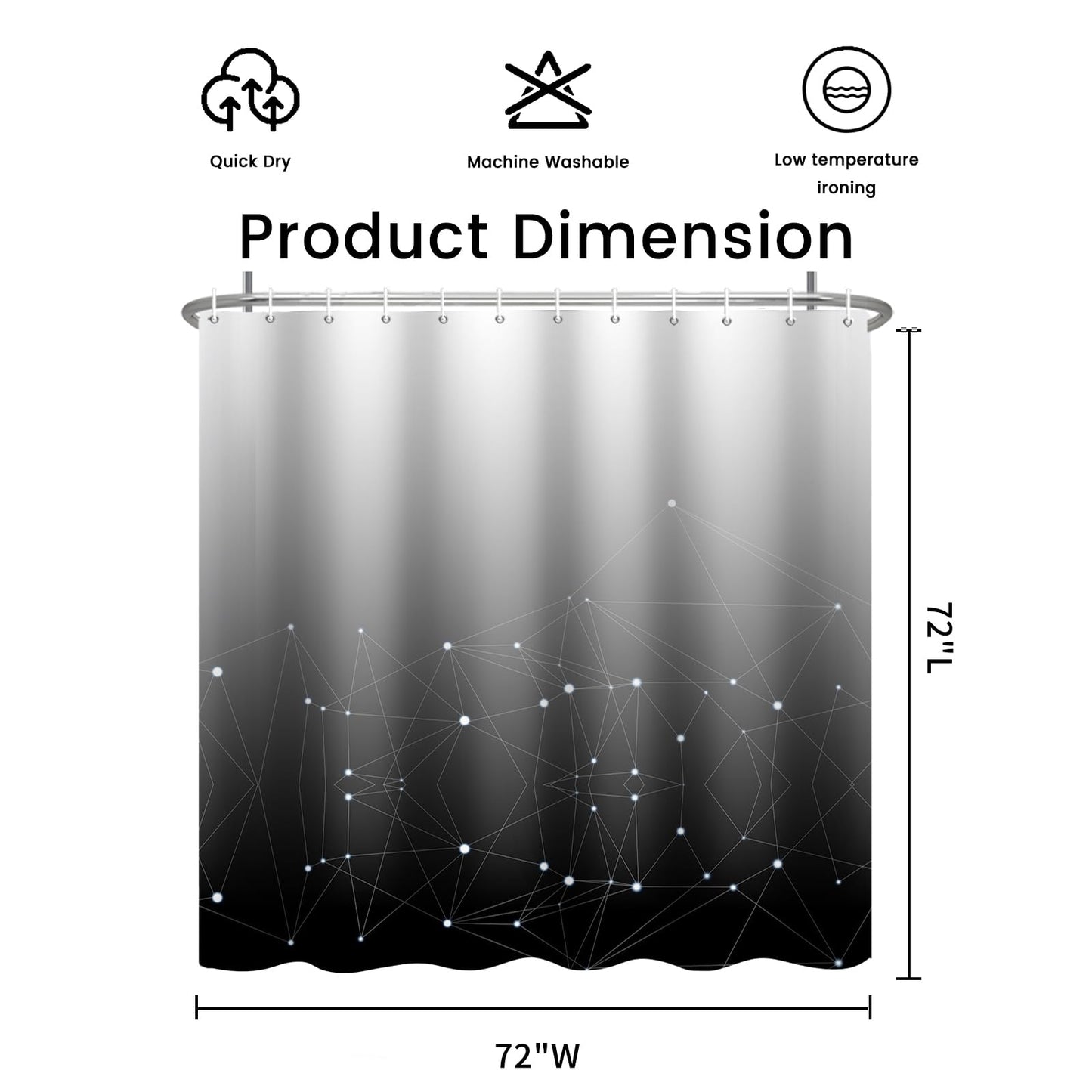 GICDSU Black and White Ombre Shower Curtain, Cloth Waterproof Geometric Shower Curtains Set for Bathroom, Machine Washable Bathroom Curtain with 12 Hooks, 72x72 Inches