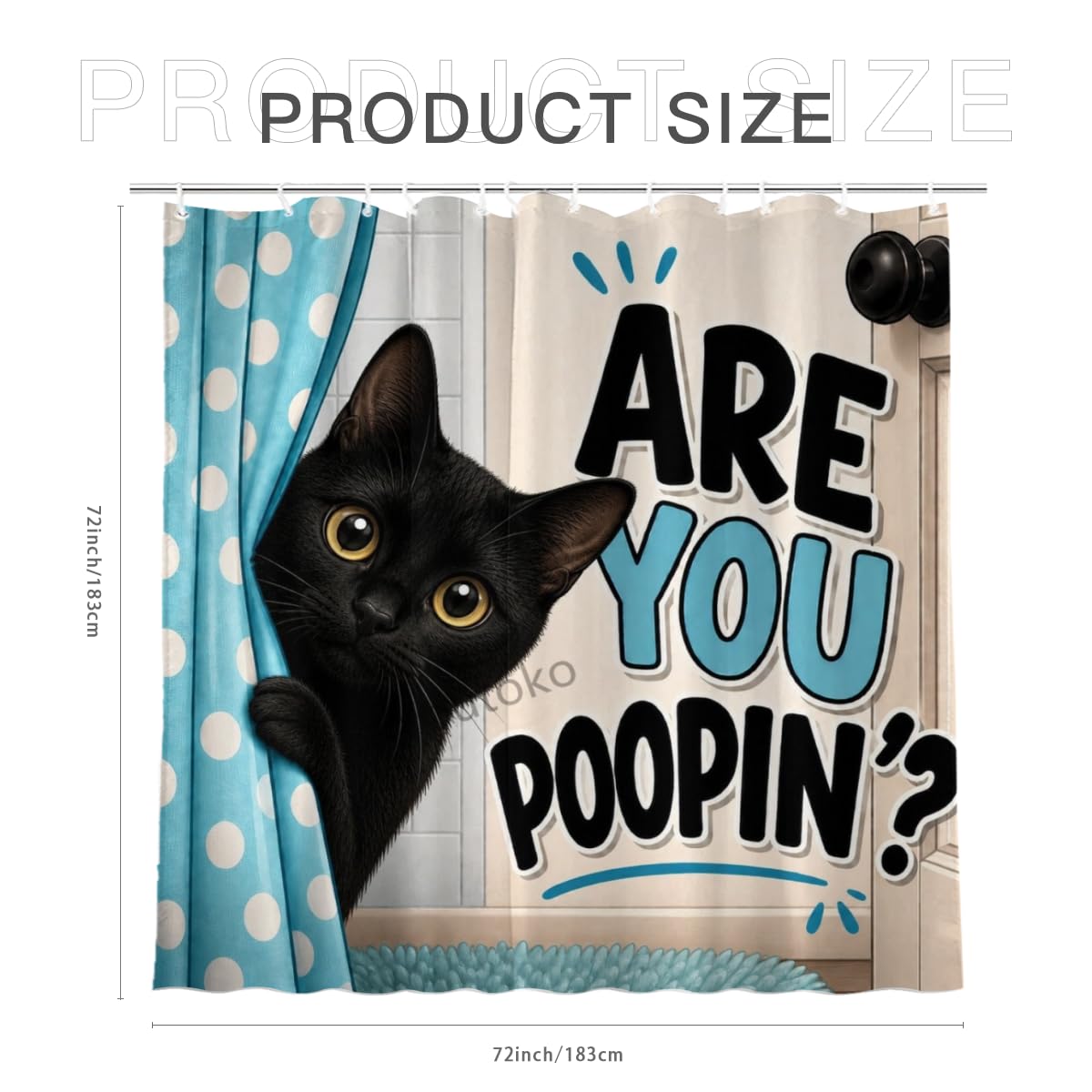 Youtoko Funny Black Cat Shower Curtain are You Poopin Humorous Pet Animal Themed 72x72 with 12 Hooks Waterproof Washable Polyester Bathroom Decor