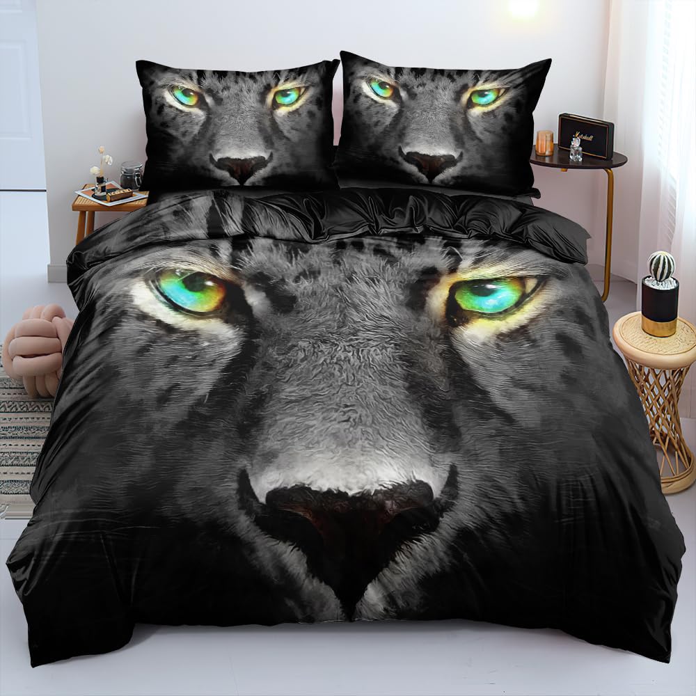 Holiyjog Wild Cheetah Duvet Cover Set Black and Gray Leopard Comforter Cover with Pillow Shams King Size Leopard Print Bed Set Boys Bedroom Decor